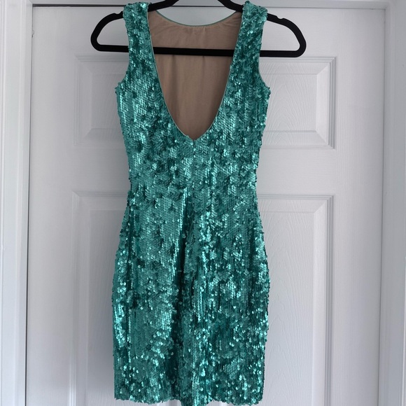 DRESS THE POPULATION Aqua Blue Sequin Sleeveless Kim Mini Party Dress XS - Picture 6 of 11